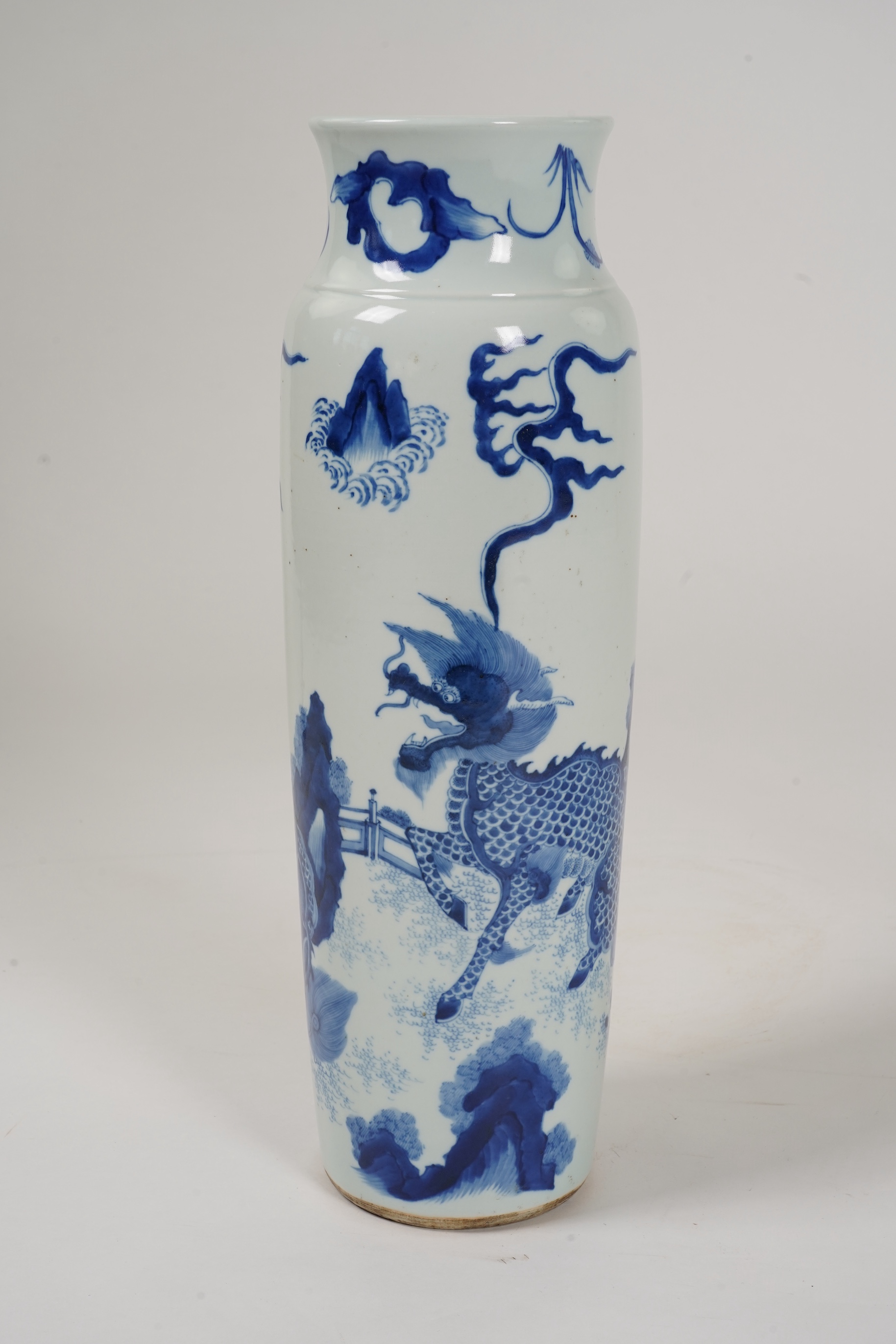 A Chinese blue and white ‘qilin’ rolwagen vase, possibly Chongzhen period (1627-1644)